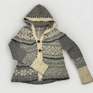 Free People Hooded Knit Cardigan Womens Size L Cozy Layering Grey Sweater
